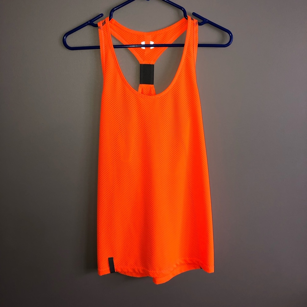 Orange under armor tank top.